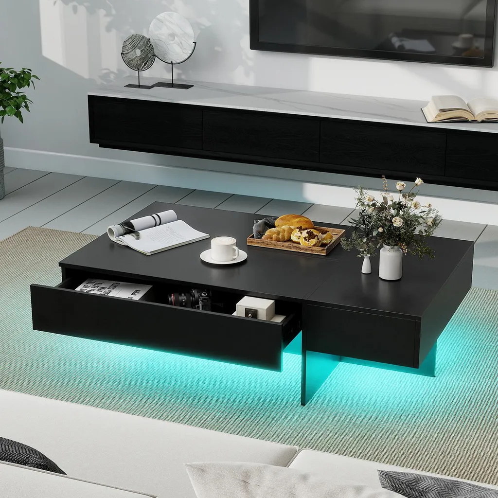 Table basse rectangulaire lumineuse LED à 3 tiroirs finition glossy - 2