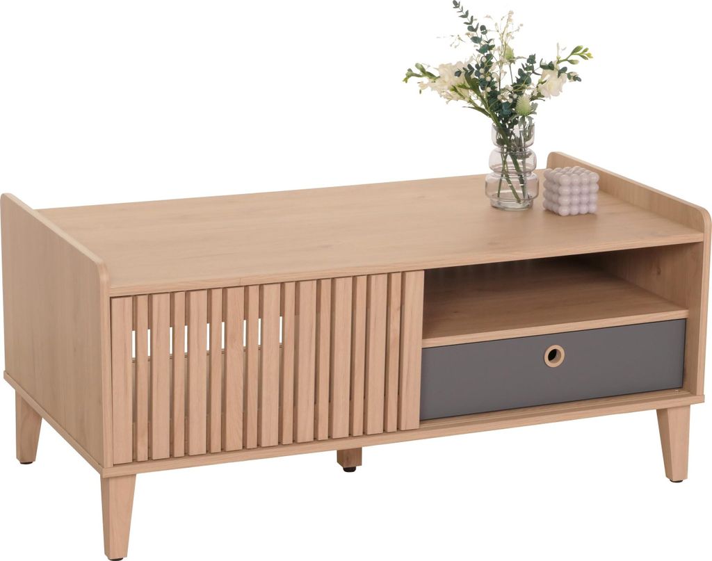 Couchtisch MCW-M48, Wohnzimmertisch Tisch Sofatisch, 52x114x59cm beige, Schublade grau