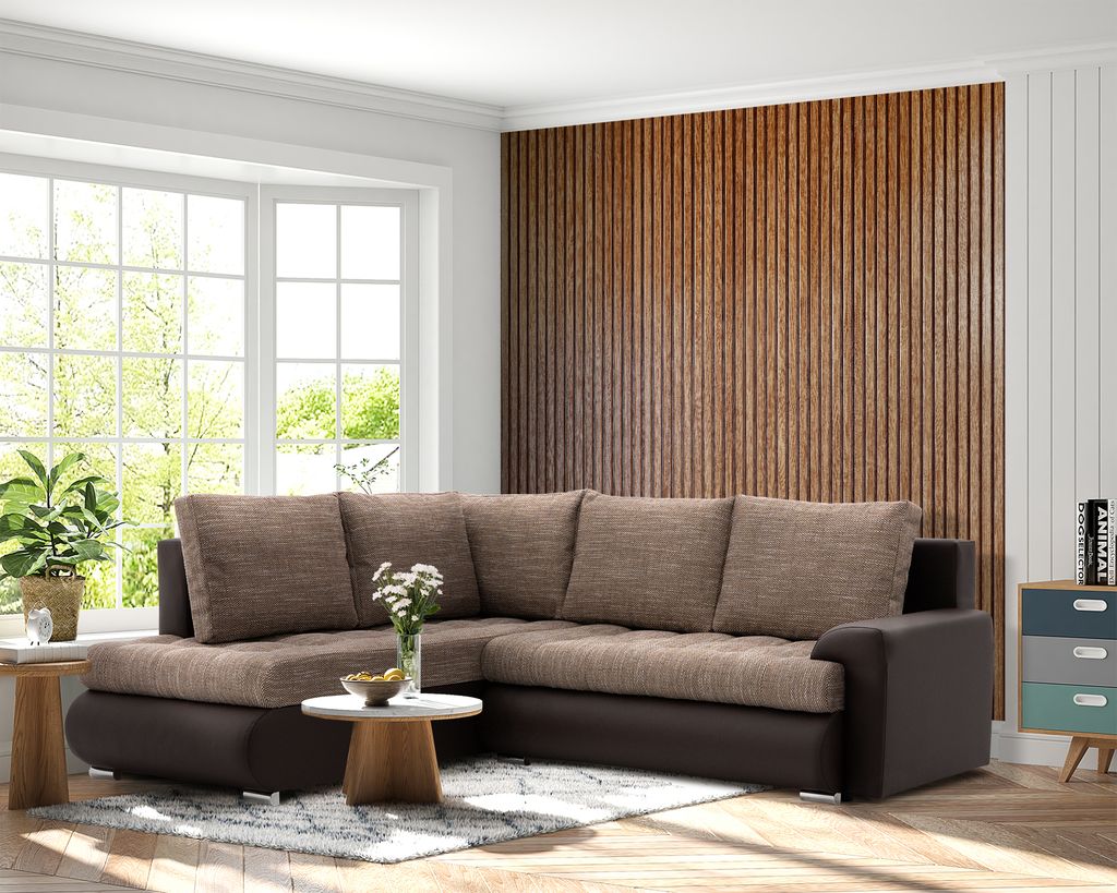 Ecksofa TOKIO V PRO mit Schlaffunktion L-förmig - Eckcouch mit 2 Bettkasten - Lawa 02 + Real 66 Rechts (Muster 2)