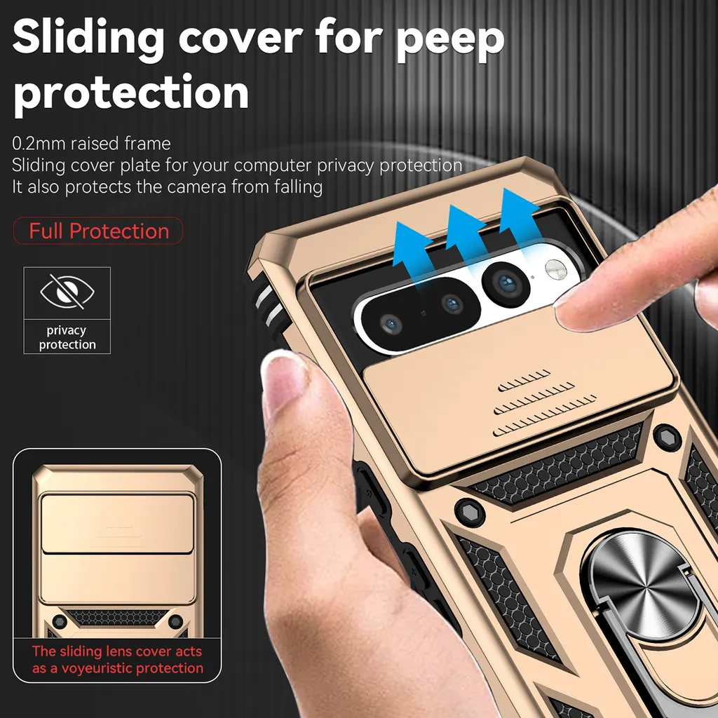 Custodia Google Pixel 7 Oro Heavy Duty con Ring Stand e Cam Shield - 2