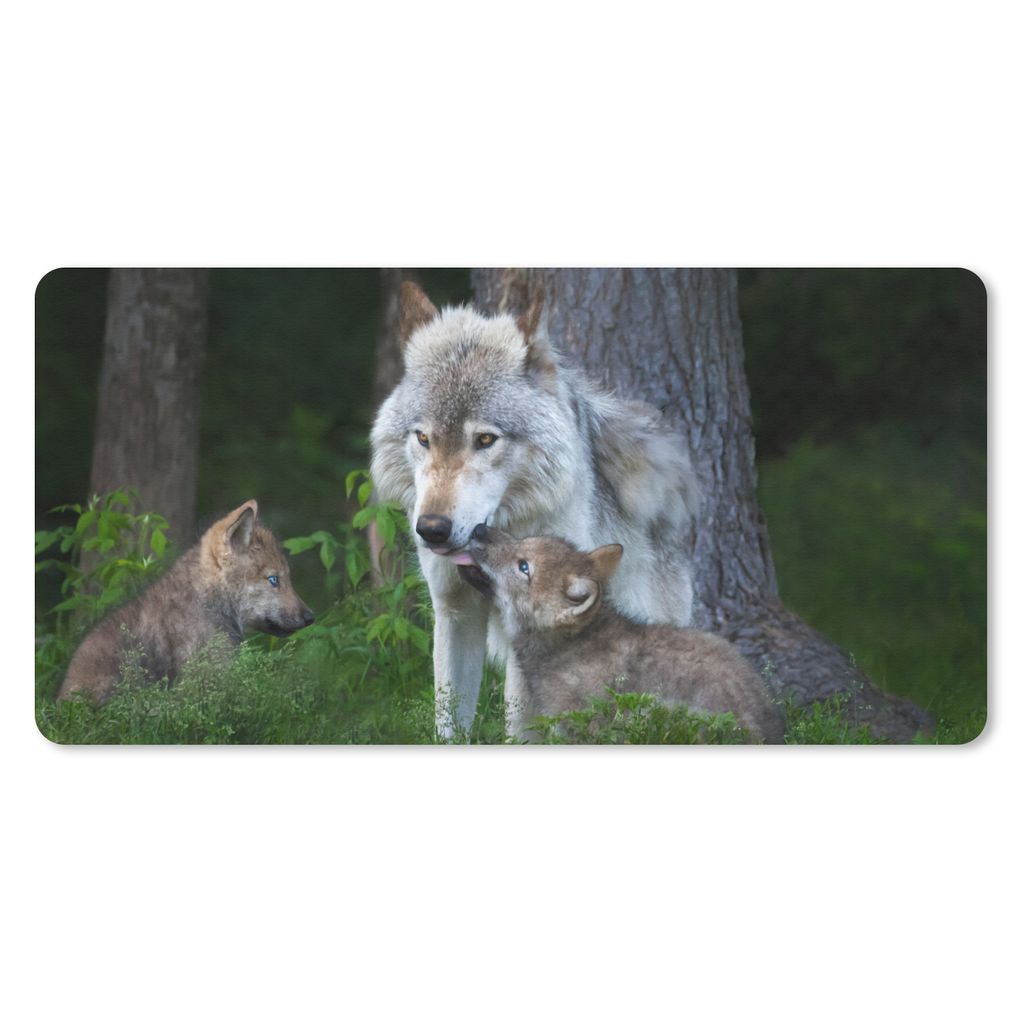 MuchoWow Mauspad Mousepad Wolf - Moos - Wald - Welpe 60x30 cm - Mousepads - Maus Mat - Pad - Mausunterlage - Nachhaltig