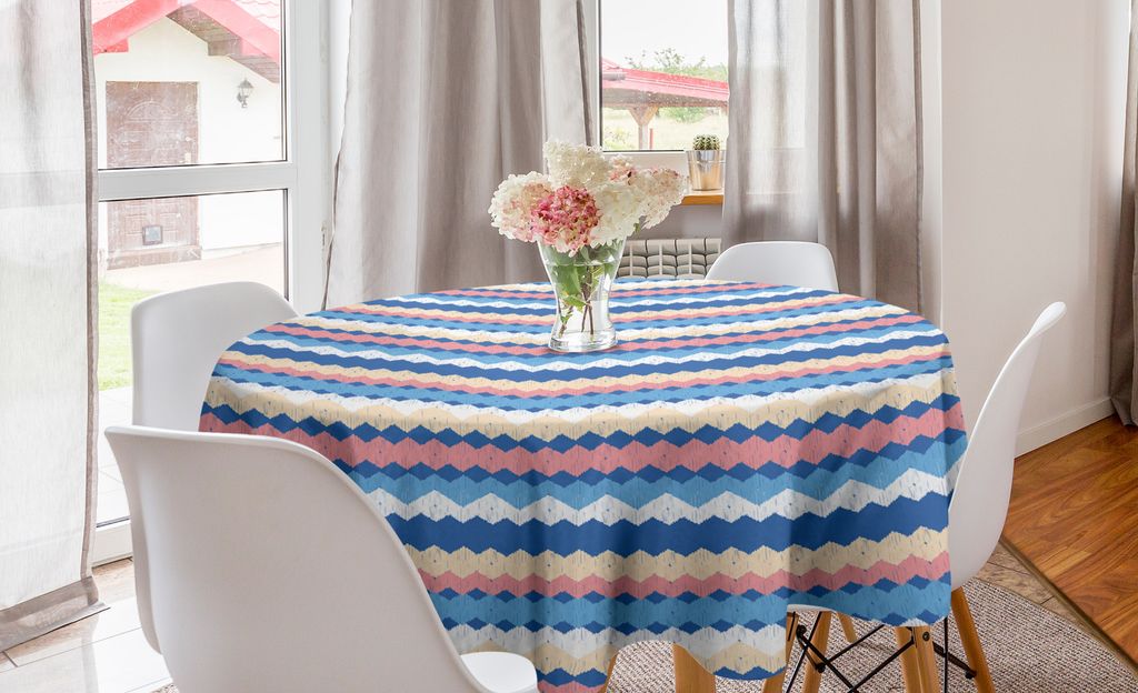ABAKUHAUS Boho Runde Tischdecke, Grunge und Bunte Zigzags, Kreis Tischdecke Abdeckung für Esszimmer Küche Dekoration, 150 cm, Mehrfarbig