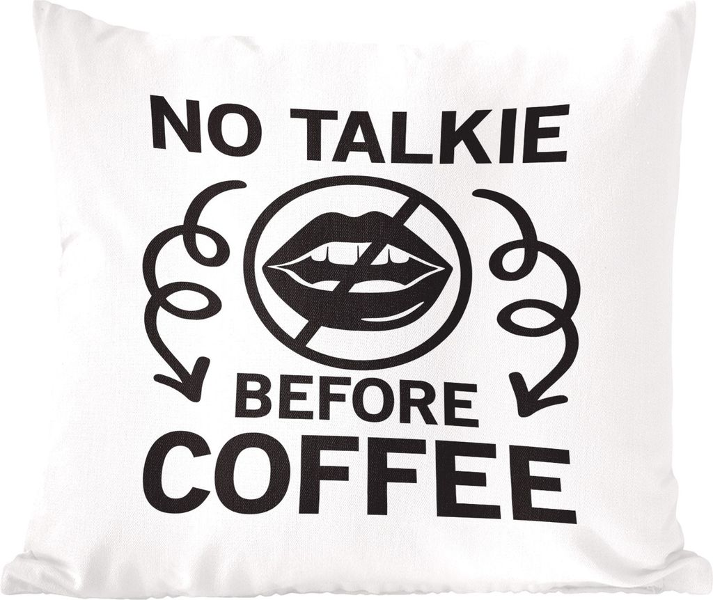 MuchoWow Zierkissen Sofakissen Wohnzimmer Dekokissen 60x60 cm Kein Gespräch vor dem Kaffee - Sprichwörter - Kaffee - Zitate - Sitzfläche - Fot...