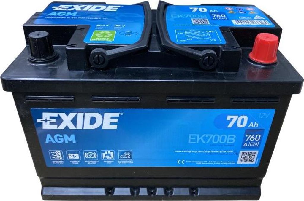 EXIDE EK700B AGM Starterbatterie  12V 70Ah (C20) 760A(EN) Produktbild 