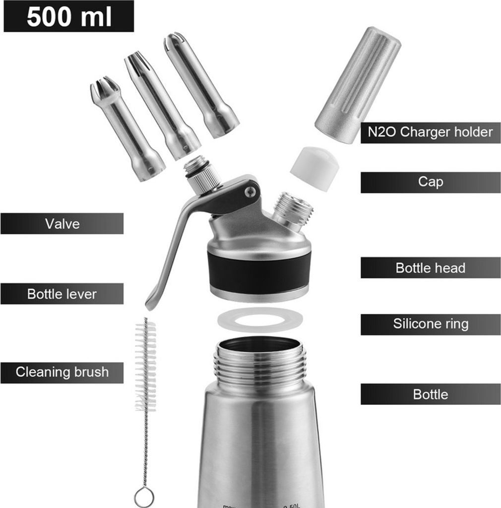 EINFEBEN Sahnespender Whipped Edelstahl Sahnesyphon 0.5L