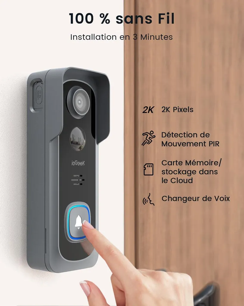 Sonnette connectée 2K étanche avec audio bidirectionnel et vision nocturne - 2