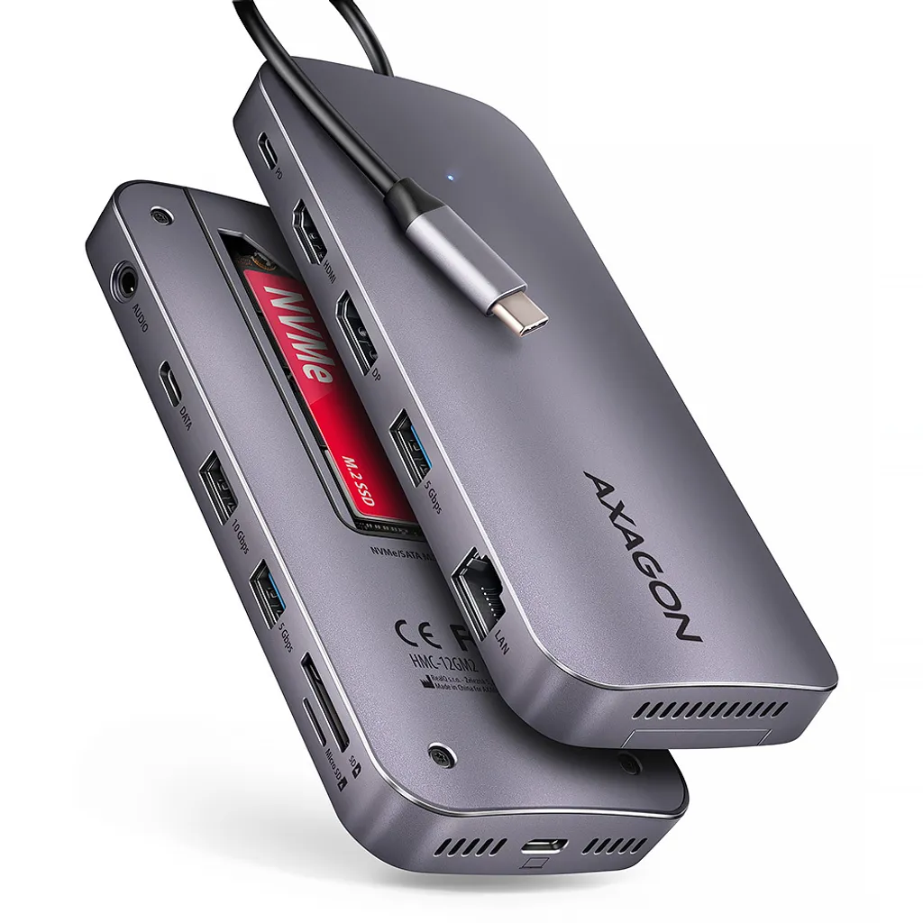 Docking Station AXAGON HMC-12GM2 Grigio | USB-C 3.2 Gen 2 10Gbps