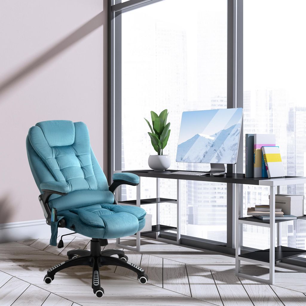 SUGIFT Bürostuhl Massage Heizfunktion Blau Samt, Chefsessel Produktbild 