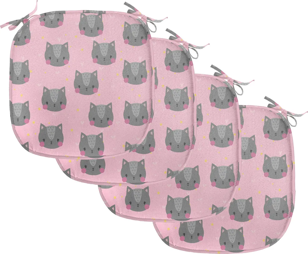 Set 4 Cuscini Arredo ABAKUHAUS Gatto 40x40cm - Rosa e Grigio Chic
