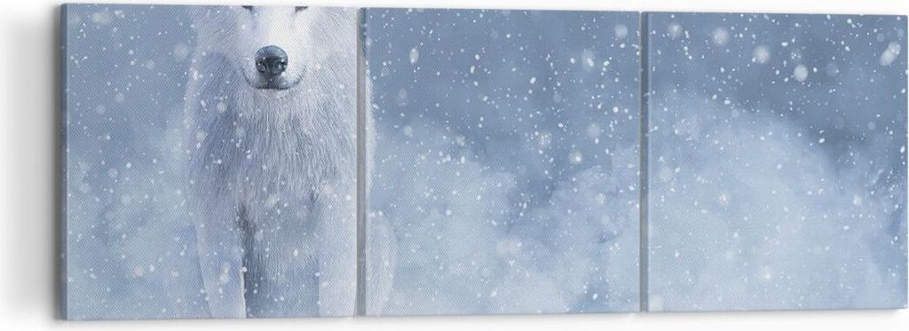 Bild auf Leinwand - Leinwandbild - 3 Teile - Weiß Wolf Schnee - 120x40cm - Wand Bild - Wanddeko - Wandbilder - Leinwanddruck - Bilder - Wanddekora...