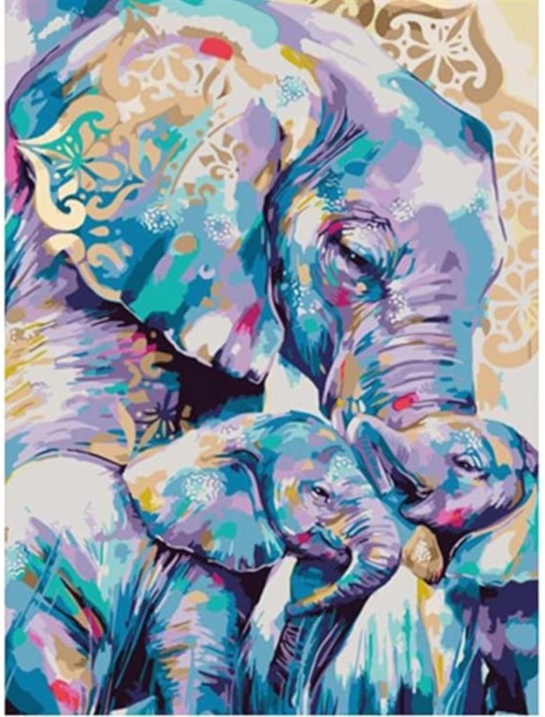 Malen nach Zahlen Elefant mit Elefantenbaby 30x40cm