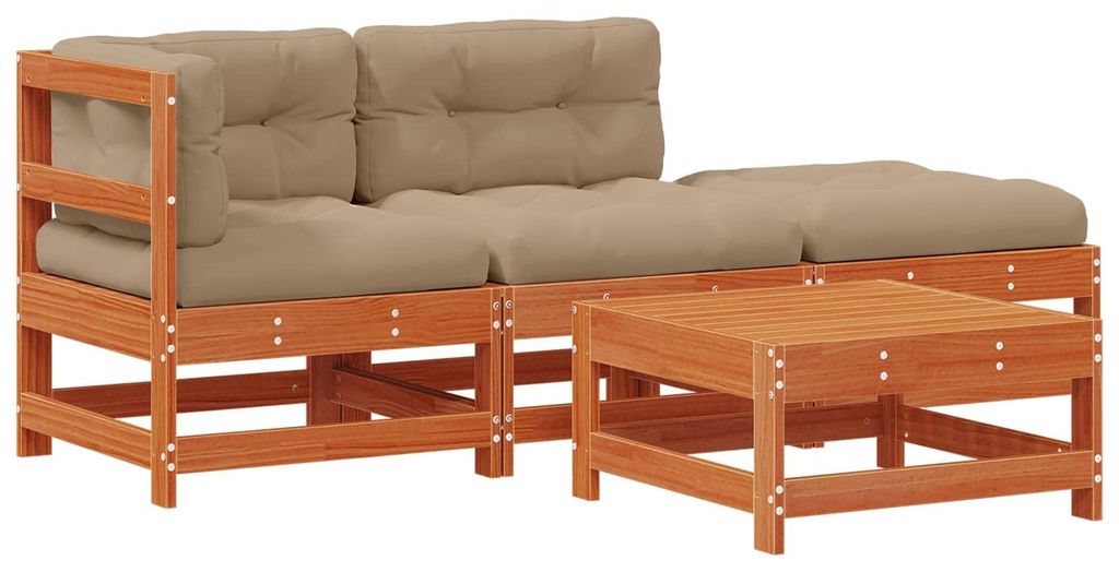 Garten-Lounge-Set 4 pcs Wachsbraun Massives Kiefernholz