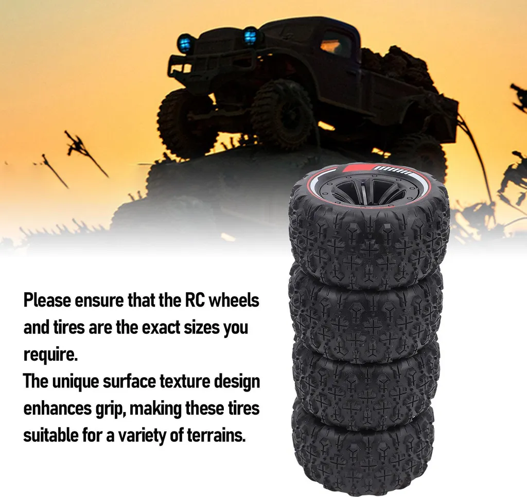 Pneus RC Hexagonaux 12mm Haute Traction pour Terrains Difficiles Noir