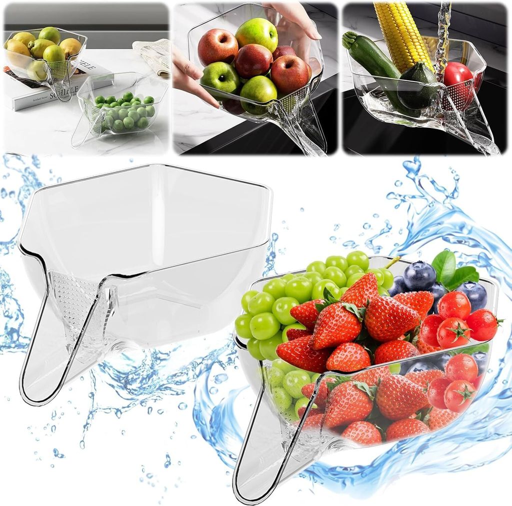 2er-Pack multifunktionaler Abtropfkorb, Abtropfkorb Trichter, Abtropfkorb Spüle, transparenter Küchen-Abtropfkorb, Abtropfkorb mit Trichter zum W...