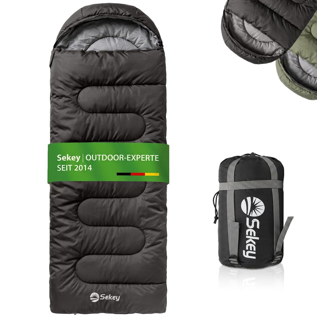 Sekey Schlafsack 220x80 cm 3-Jahreszeiten-Deckenschlafsack 10°C bis 20°C, Anthrazit