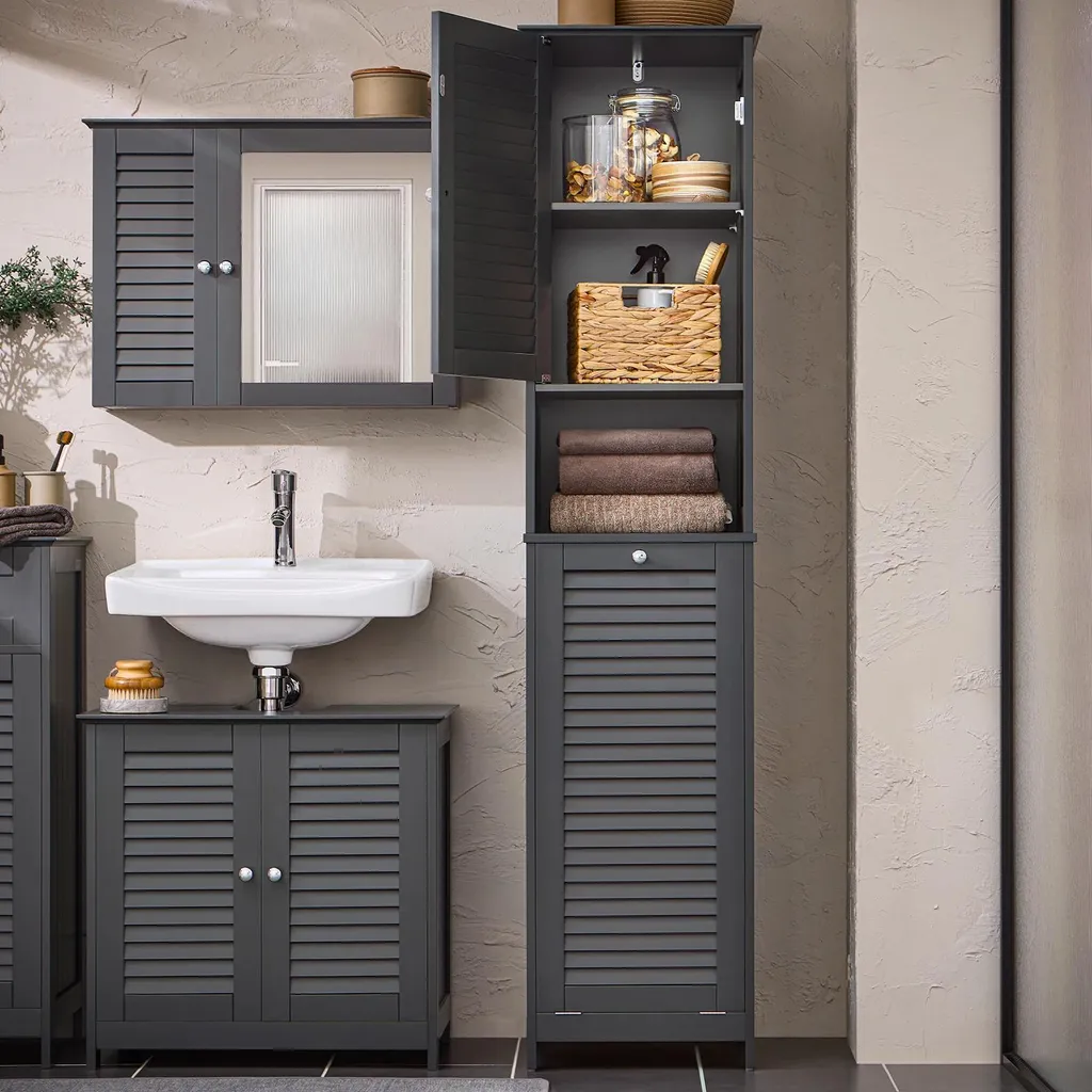 Colonne de rangement noire multi-usage en bois MDF résistant - 180 cm - 2