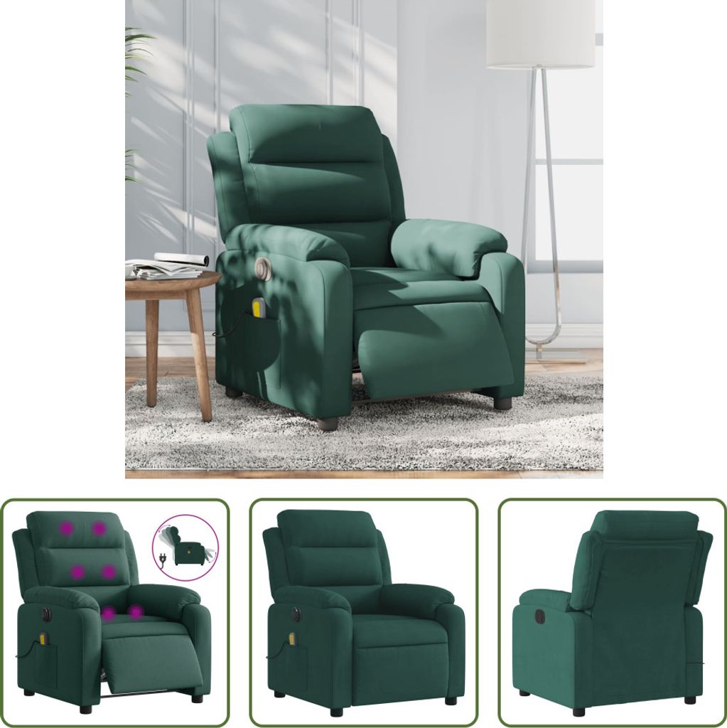 The Living Store Massagesessel Elektrisch Dunkelgrün Samt