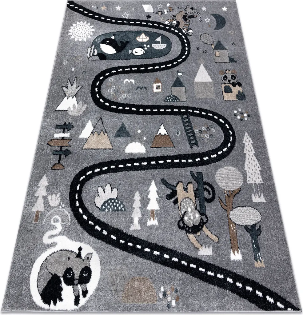 Aménager une chambre d'enfant avec le tapis gris FUN route 80x150cm