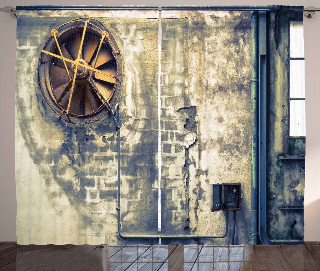 ABAKUHAUS industriell Rustikaler Vorhang, Wrecked Wand, Wohnzimmer Universalband Gardinen mit Schlaufen und Haken, 280 x 175 cm, Mehrfarbig