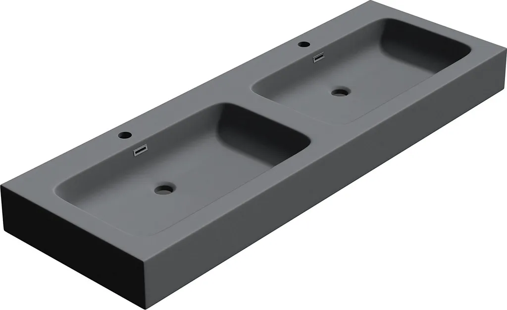 Double Vasque 140cm en Fonte Minérale Gris Noir Mat Colossum830 Robuste