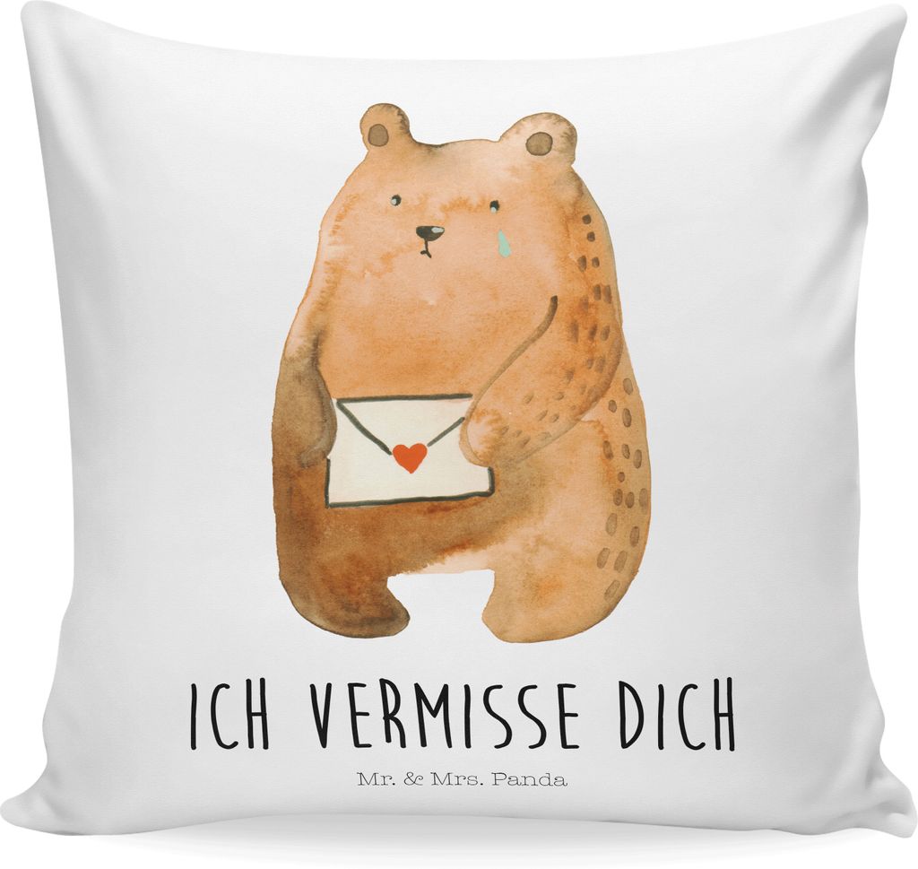 Mr. & Mrs. Panda Kuschel Kissen Bär Vermissen - Weiß - Geschenk, Teddybär, Unglücklich Verliebt, 40x40, Liebeskummer, Reise, Verreist, Sofakiss...