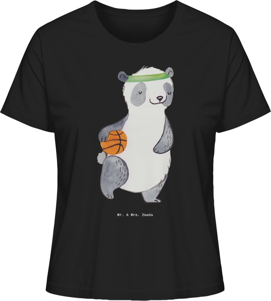 Mr. & Mrs. Panda Baumwoll T-Shirt Damen Panda Basketball Größe M - Schwarz - Geschenk, Basketballplatz, Kurzarm, Oberteil, Verband, Basic Shirt, ...