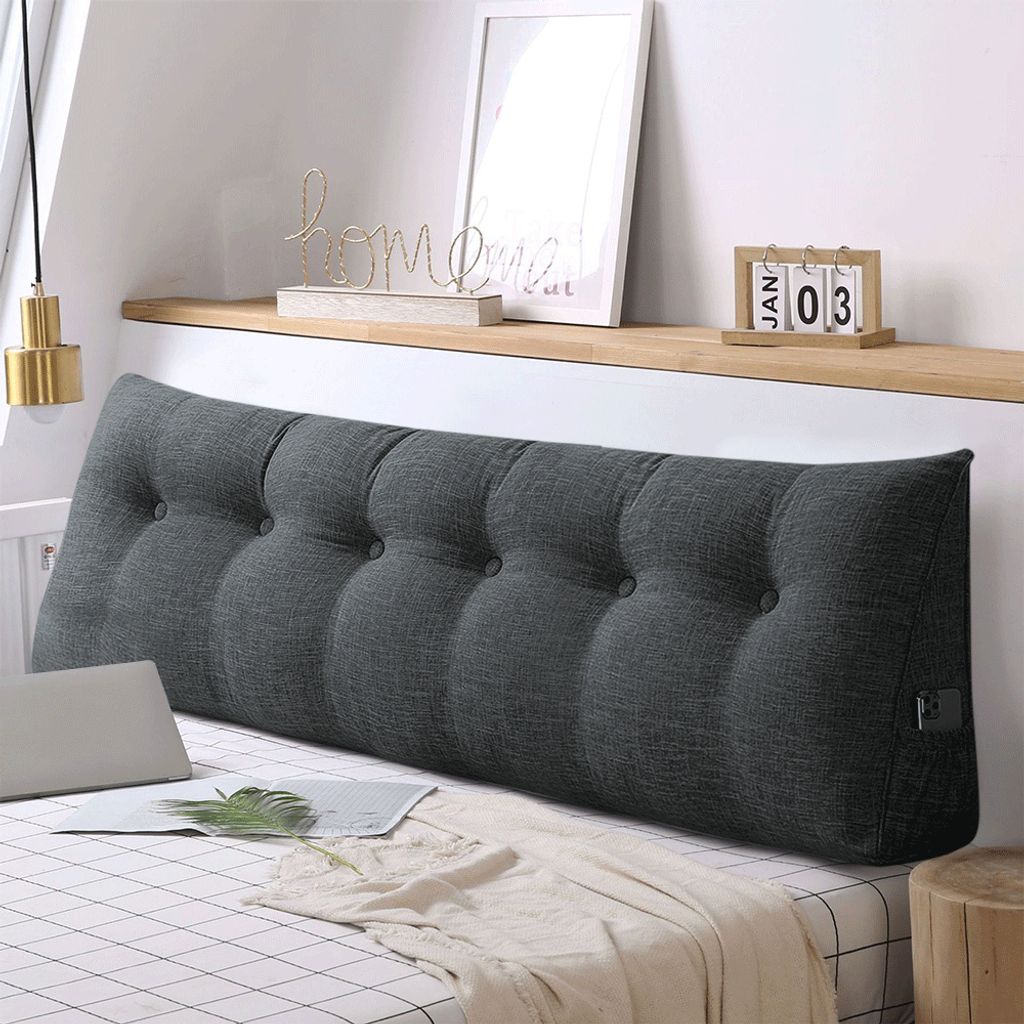 Rückenkissen Bett 180cm, Leinen Rückenlehne Kissen, Keilkissen Bett kopfteil, Waschbar Lesekissen Lendenkissen Nackenstüzkissen für Bett und Sofa