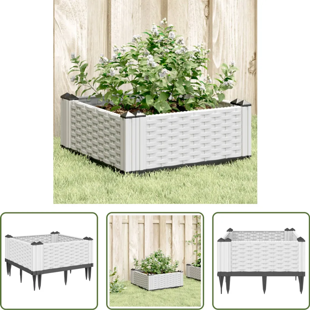 Jardinière anti-basculement avec piquet de terre blanc en PP 42,5x42,5 cm