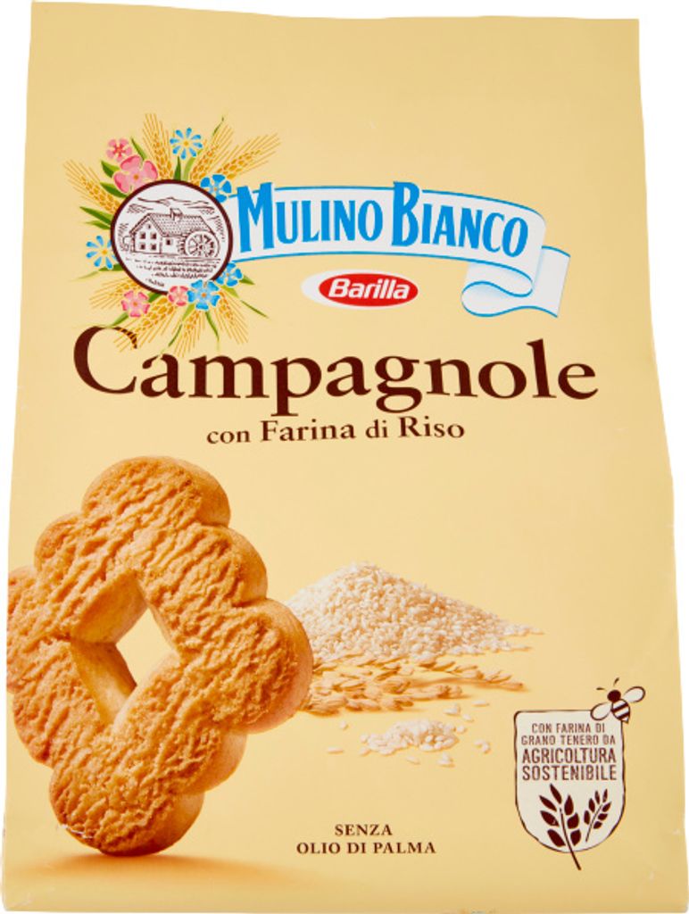 The image shows the packaging of Mulino Bianco Campagnole cookies.