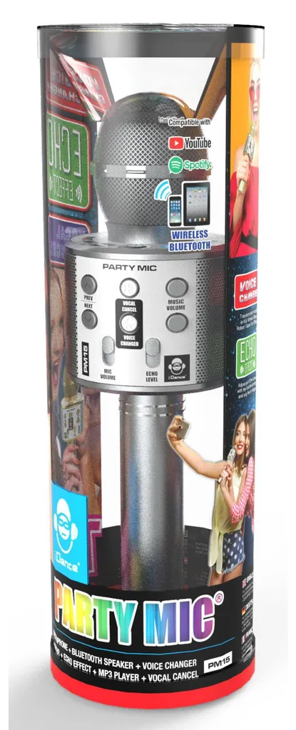 Microphone Karaoké Sans Fil Argenté 20W - Enceinte Bluetooth iDance