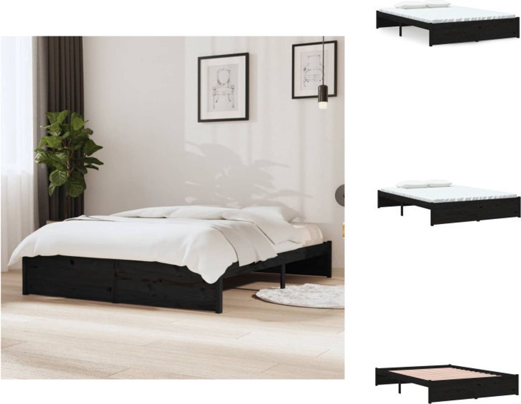 vidaXL Massivholzbett Schwarz 140x190 cm - Betten & Bettgestelle