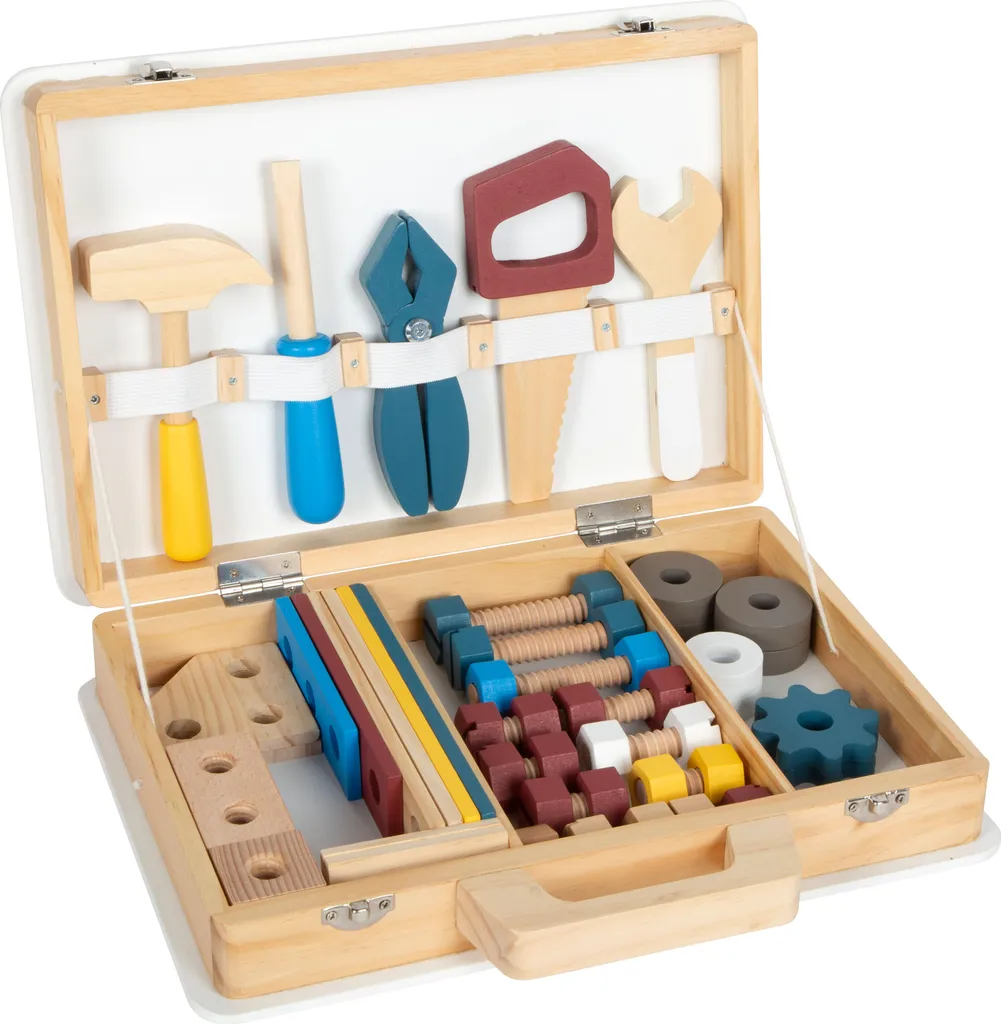 Mallette à outils en bois Atelier enfant - Set de bricolage complet 3 ans