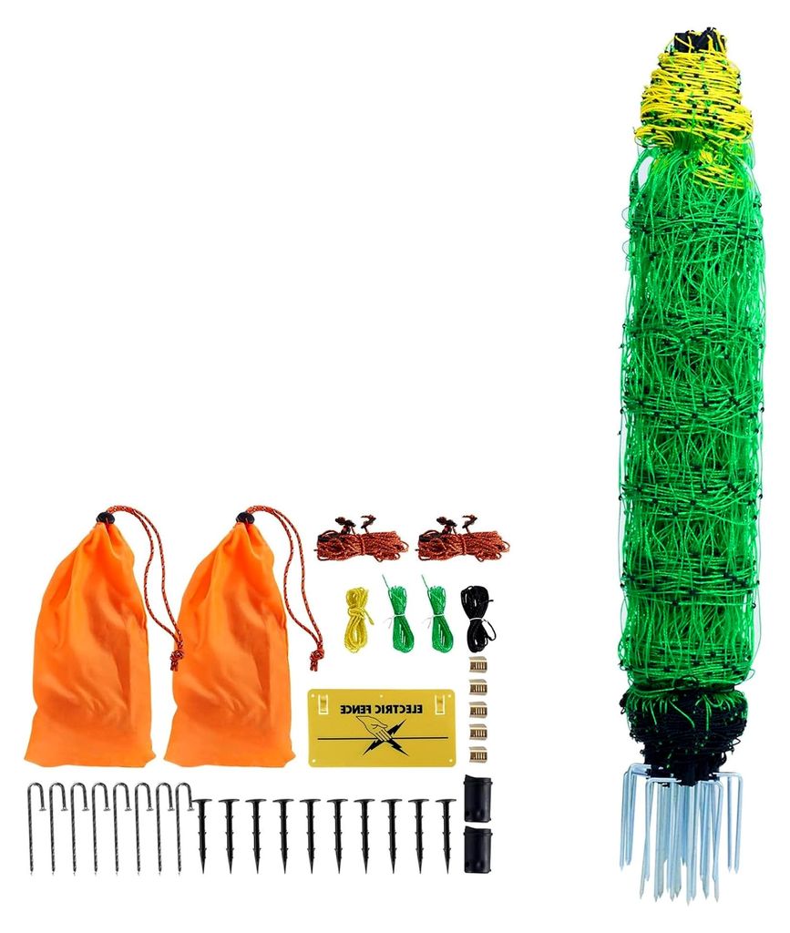 Elektrozaunnetz, 0,88 x 49,98 m, PE-Netzzaun mit Pfosten und doppelten Spikes, tragbares Netz für Ziegen, Schafe, Lämmer, Hirsche, Schweine, Hund...