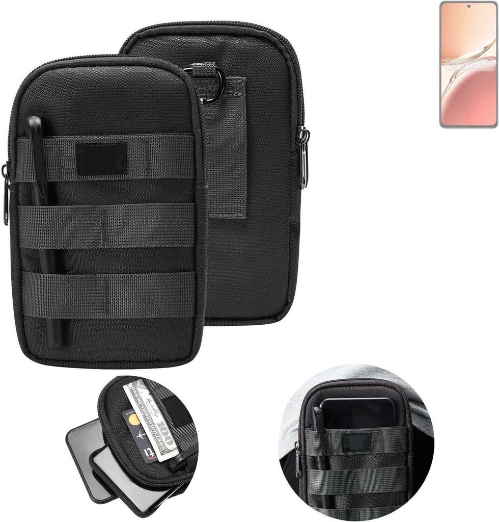 K-S-Trade Holster Gürtel Tasche kompatibel mit Oppo Reno12 F 5G Handy Tasche Schutz Hülle dunkel-grau viele Fächer, 1x