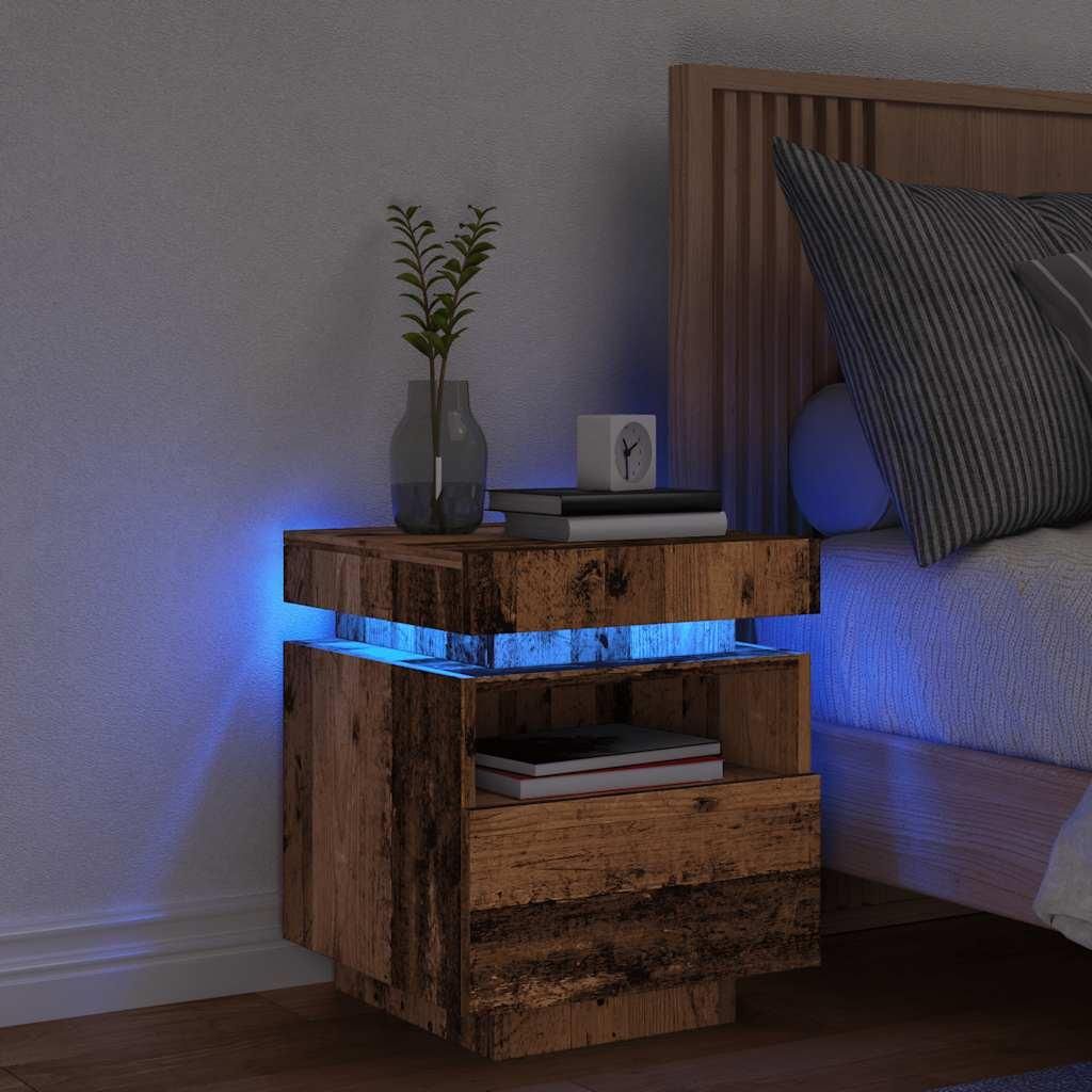 vidaXL Table de nuit avec lampes LED imitation vieux bois Image du produit 