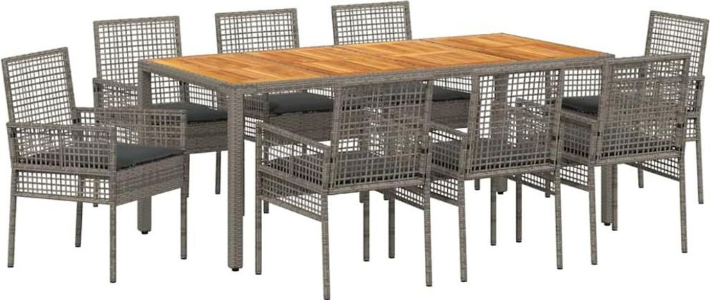 Garten Essgruppe 9 pcs Grau Poly-Rattan
