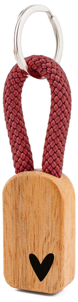 GIPFELWELLE Handgemachter Holz Schlüsselanhänger Kette Ring Paracord mit Gravur, 6 mm Segeltau, Damen Herren, Herz, Weinrot