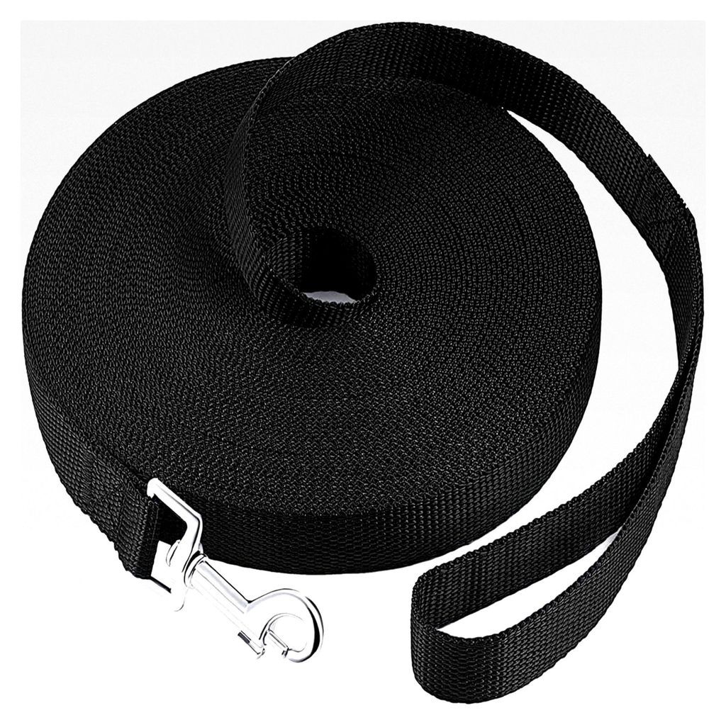 Hundeleine für Dressur, lange Leine für kleine bis große Hunde (schwarz, 20 m x 1,5 cm)
