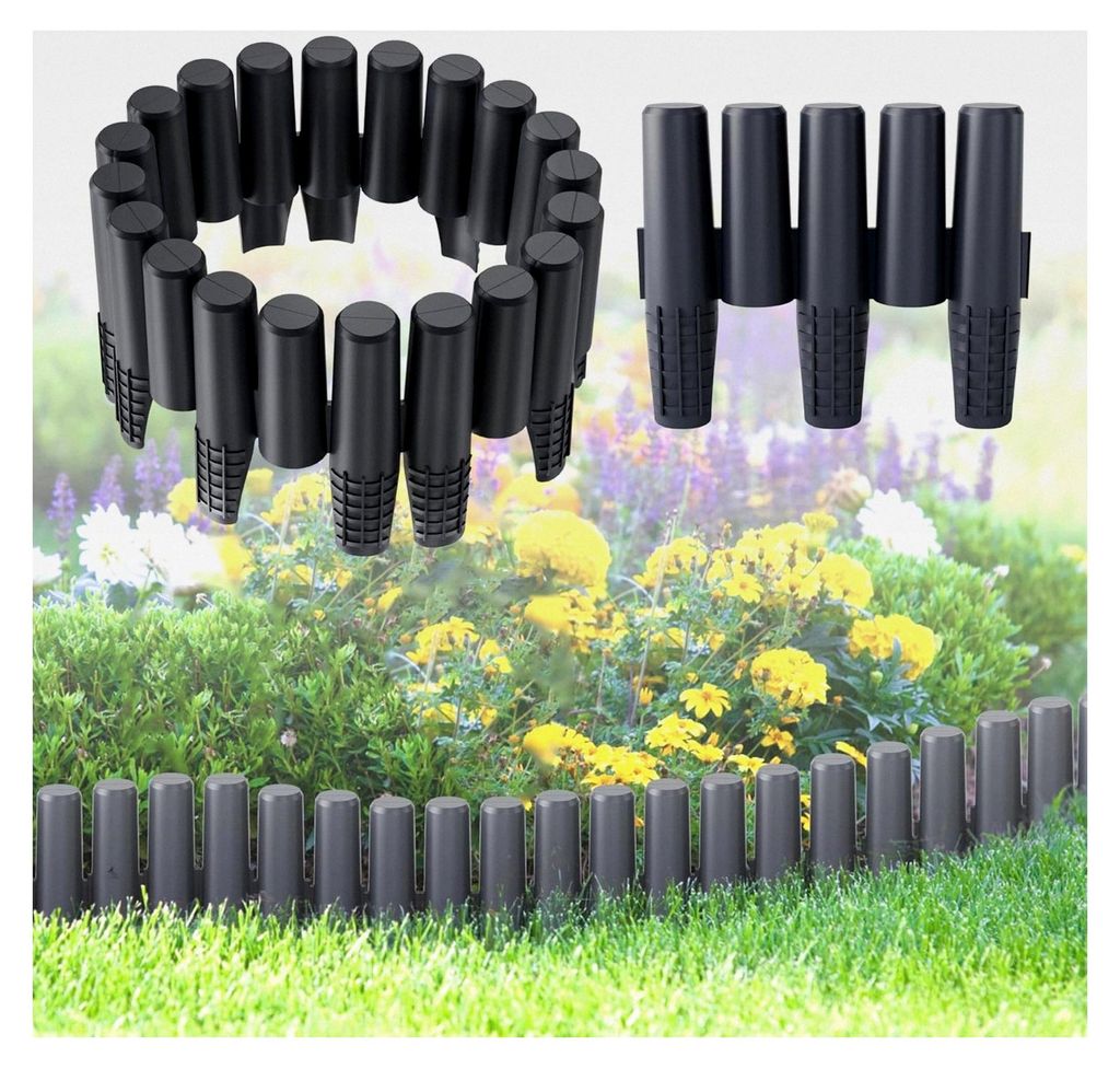 Rasenkante aus Kunststoff in Holzoptik, 2,8m, Gartenborder, Gartenzaun, Mähkante, Beetumrandung, Palisade für Blumenbeete, 1 Element (L x H): 28c...