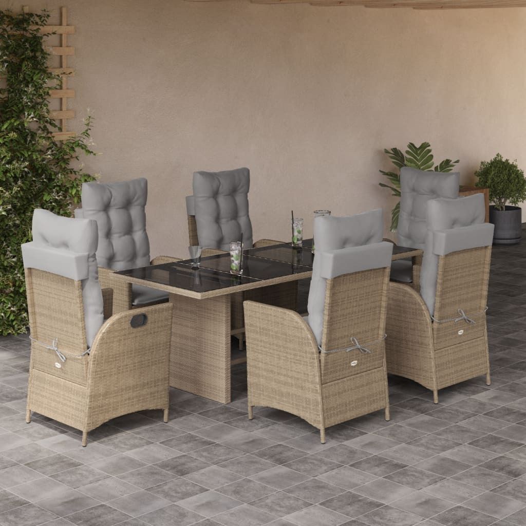Maison Exclusive - 7-tlg. Garten-Essgruppe mit Kissen Beigemischung Poly Rattan