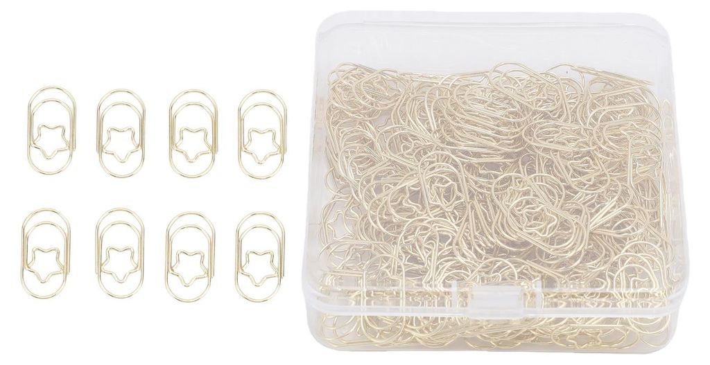 200 Stück sternförmige Büroklammern, goldfarben, niedlich, dekorativ, aus Metall, Lesezeichen- und Planerclips, mit transparenter Box
