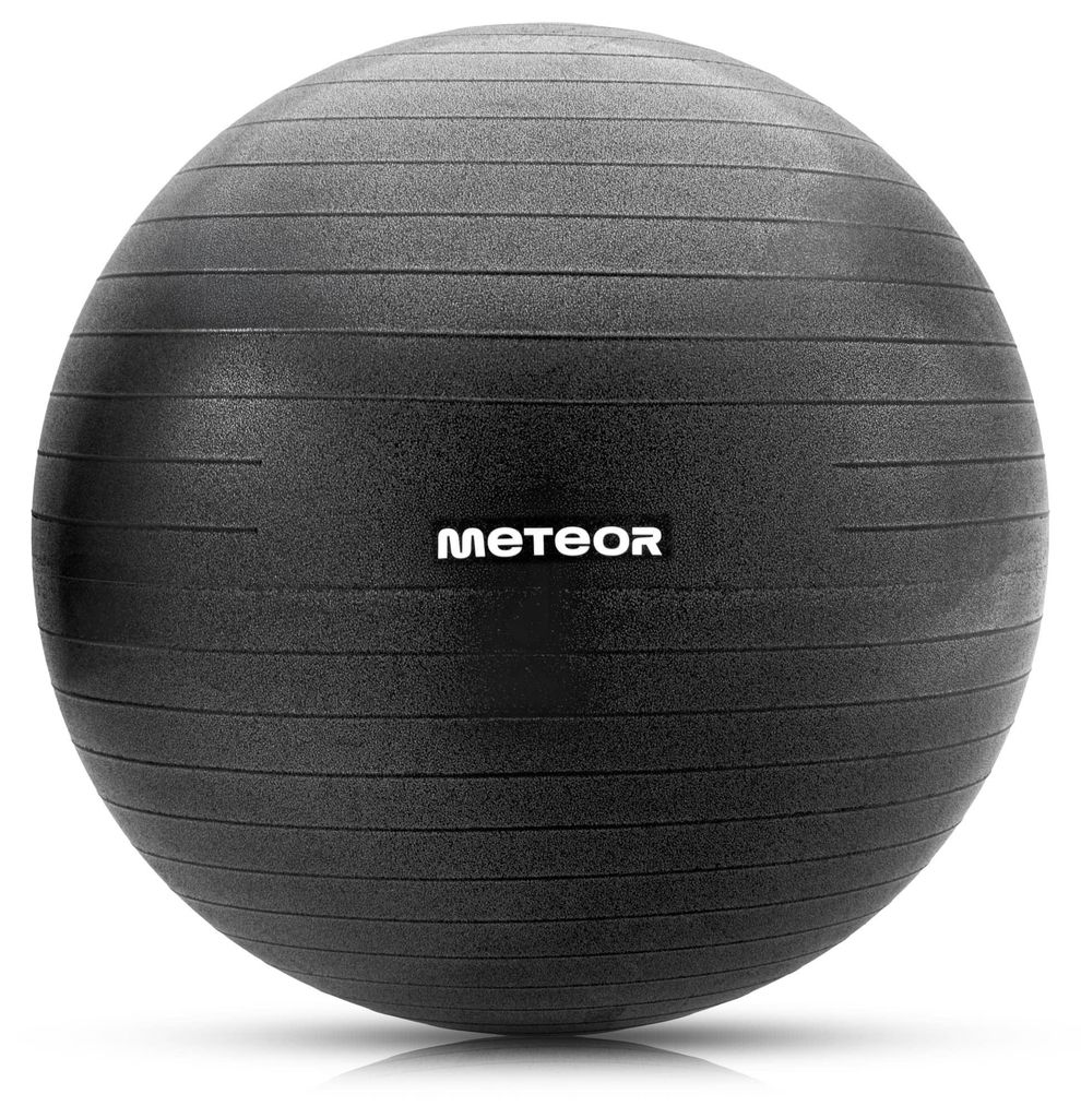 Meteor Gymnastikball 55 cm Schwarz, Anti-Burst Fitnessball belastbar bis 200kg, Sitzball inkl. Fußpumpe, Pilates, Rehabilitation & Büro-Stuhlersatz