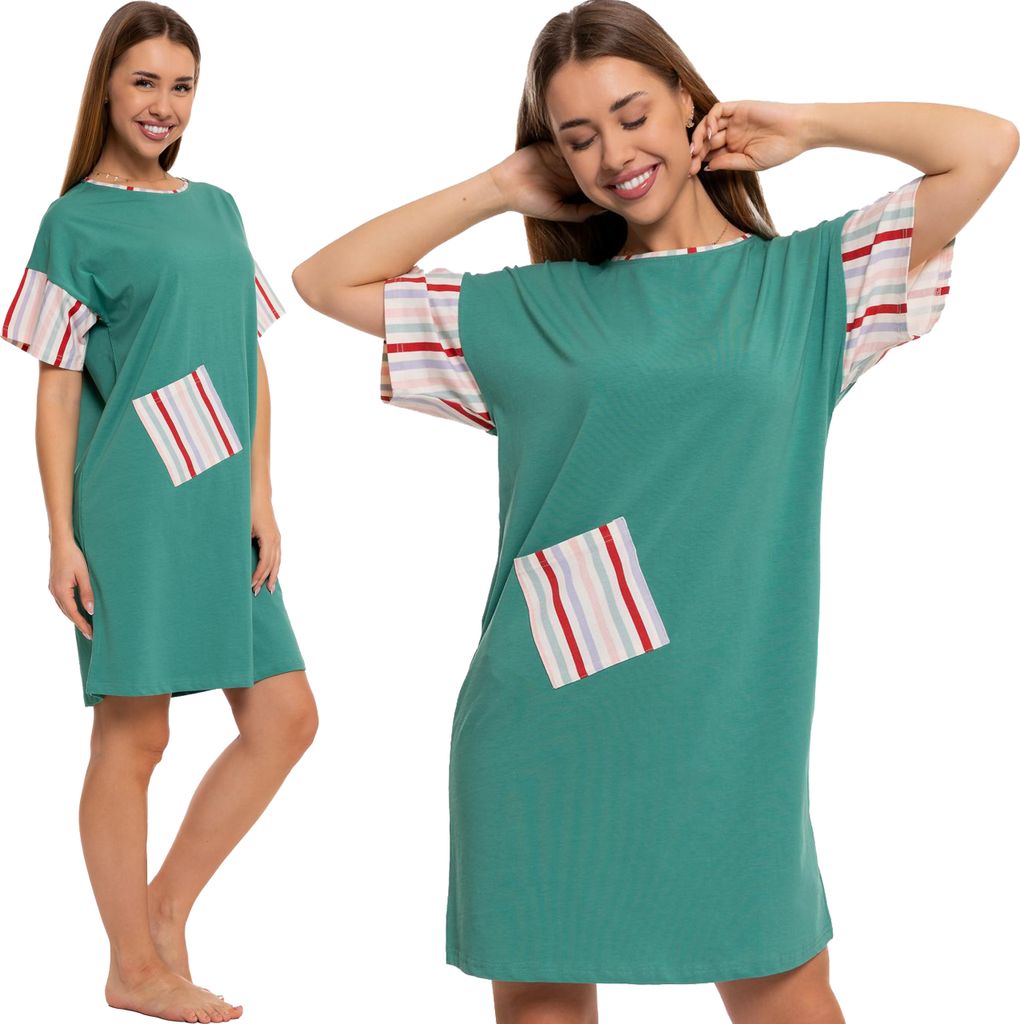 Moraj Damen Nachthemd kurzarm lockerer Schnitt Sleepshirt Baumwolle 2500-002, Grün, S