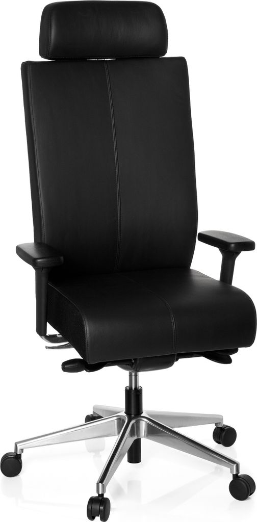 hjh OFFICE Profi Bürostuhl PRO-TEC XXL Ergonomischer Schreibtischstuhl mit Armlehnen (höhenverstellbar) Leder Schwarz Drehstuhl für Büro, Zuhause