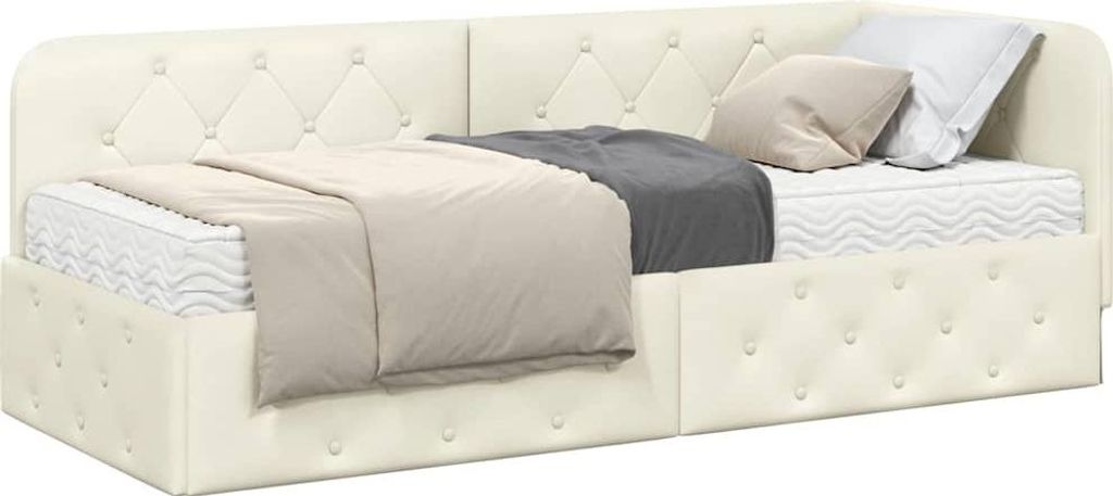 Eckbettgestell Creme 80 x 200 cm Samt