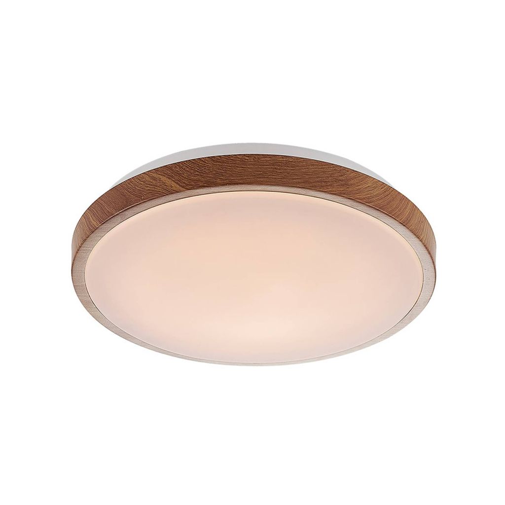 Lindby LED-Deckenleuchte Mendosa, rund, Holzoptik, Ø 30 cm