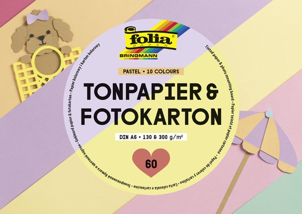 folia Tonpapier- und Fotokarton-Block PASTEL A6 60 Blatt