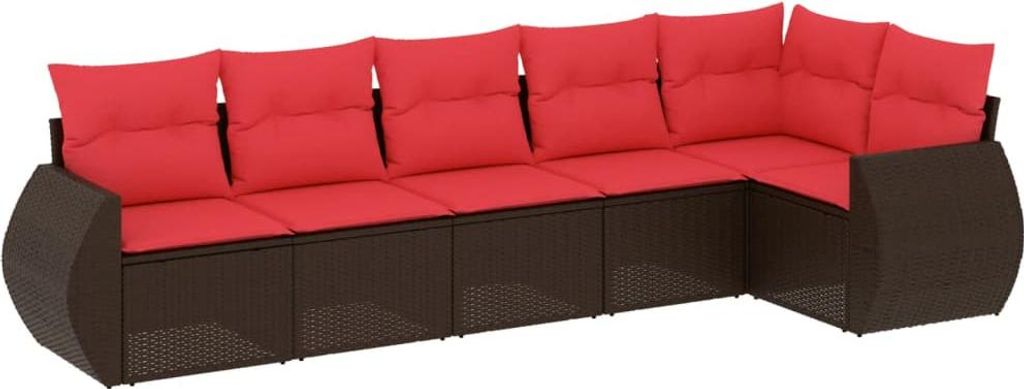 6-teiliges Gartensofa-Set mit Kissen, braun, Polyrattan