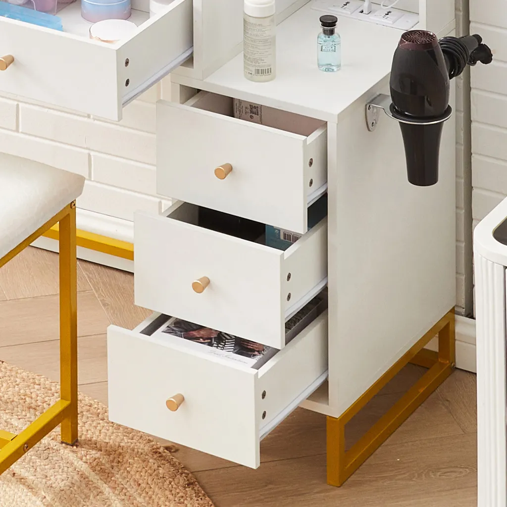 Coiffeuse CLIPOP blanche avec LED miroir et 5 tiroirs de rangement - 7