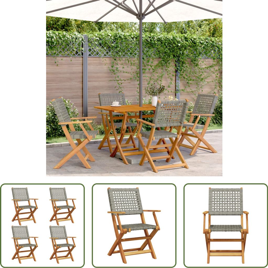 The Living Store Gartenstühle 4 Stk. Klappbar Grau Poly Rattan & Massivholz